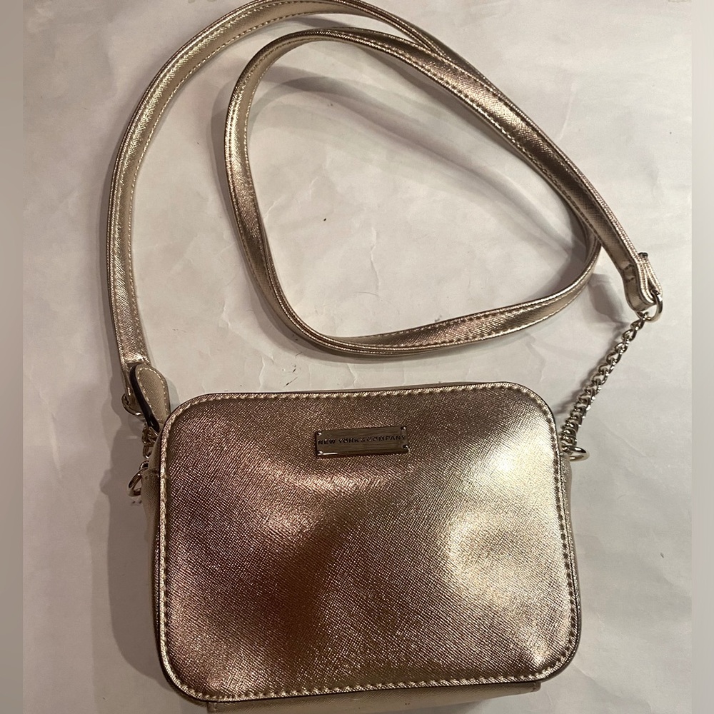 New York & Company Metallic rose gold Crossbody Mini Camera Bag